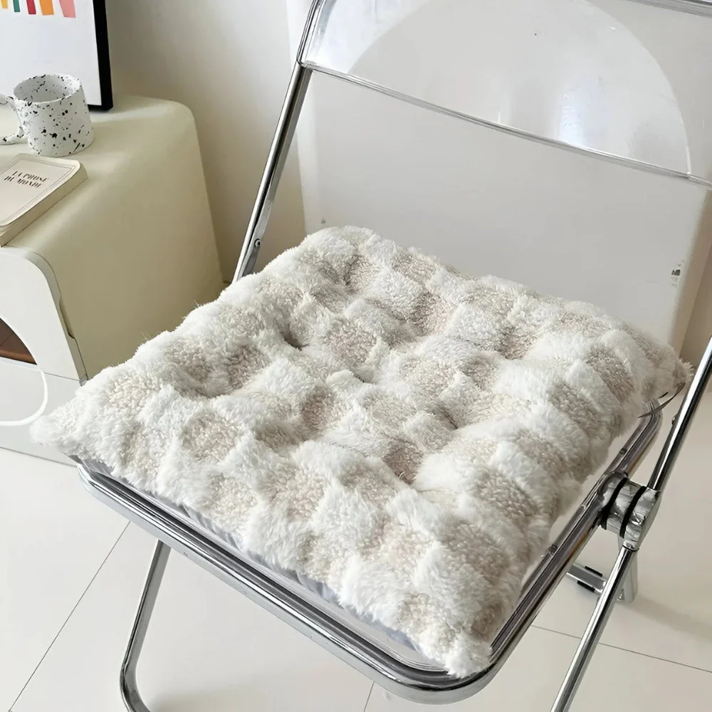 Fuzzy Checkered Fur Padded Cushion - Image 3
