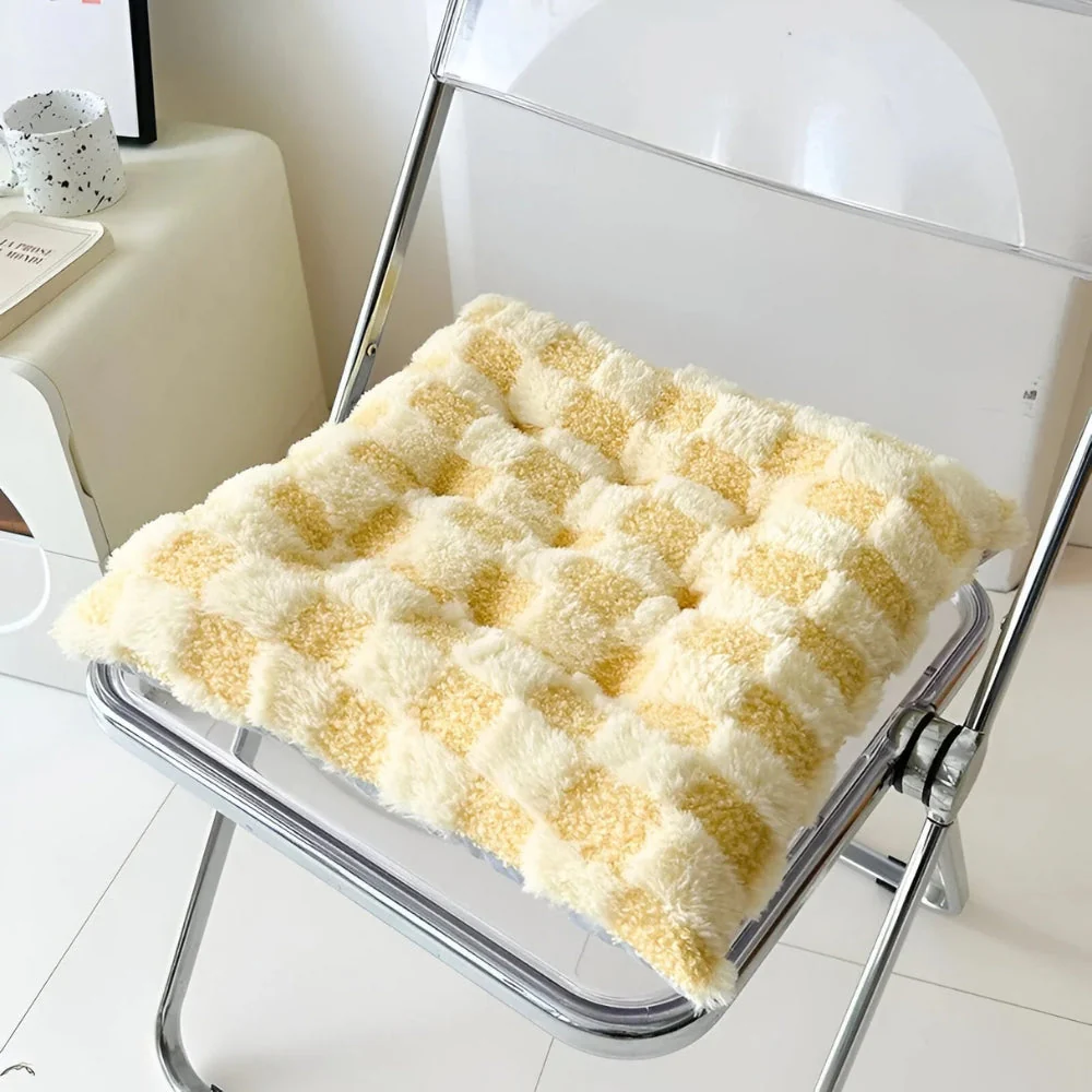 Fuzzy Checkered Fur Padded Cushion - Image 5