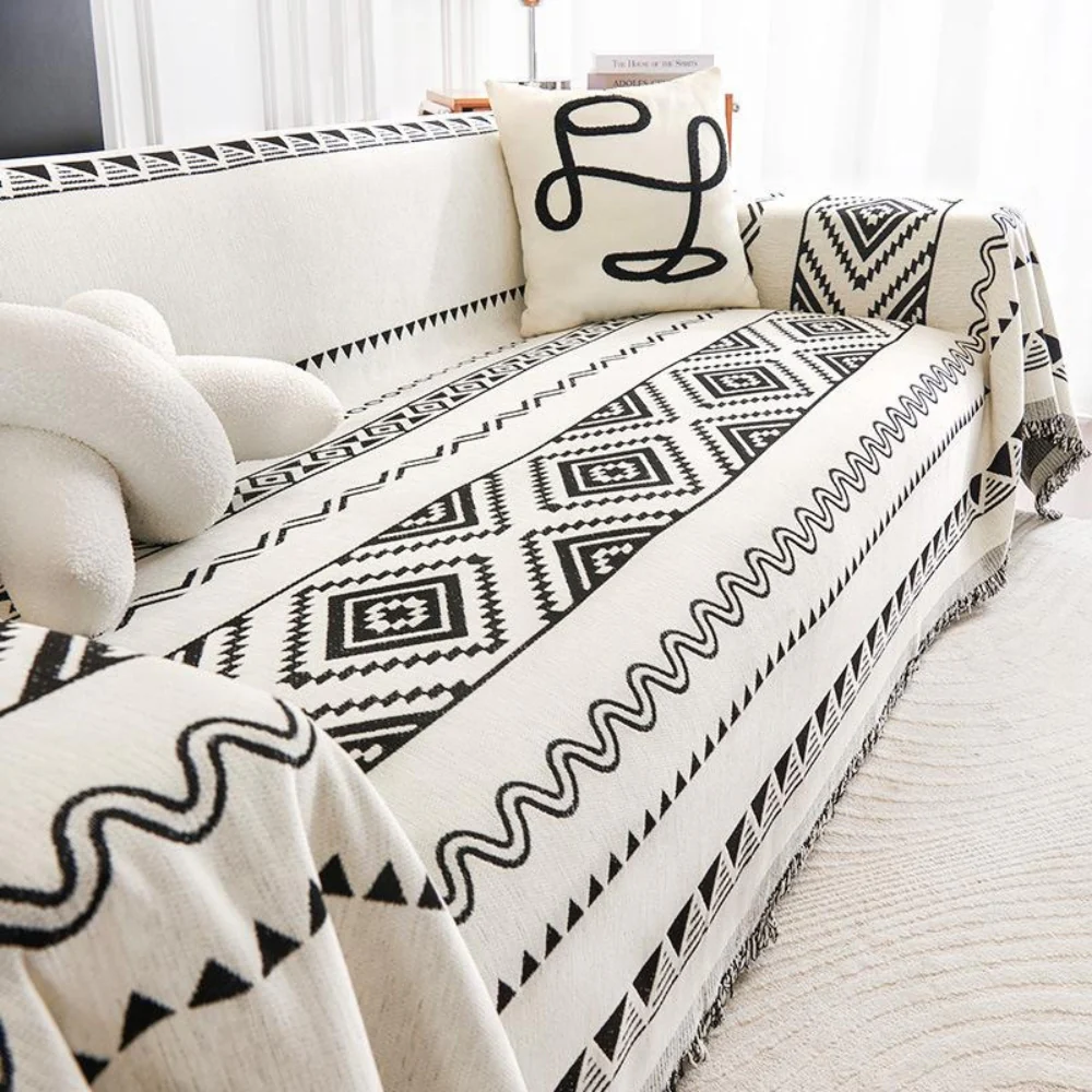 Geometric Boho Sofa Cover Throw - Image 2