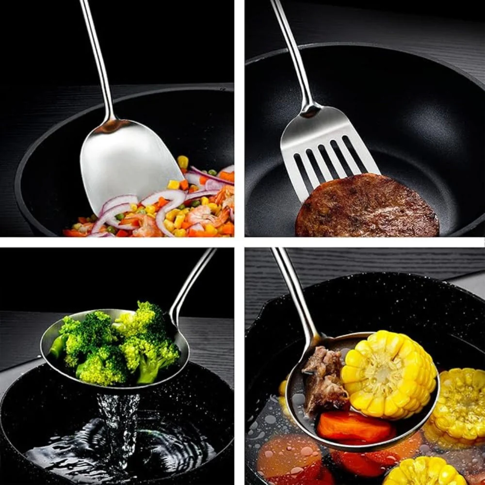 Gleaming Stainless Steel Wooden Utensils | 6Pcs Set - Image 3