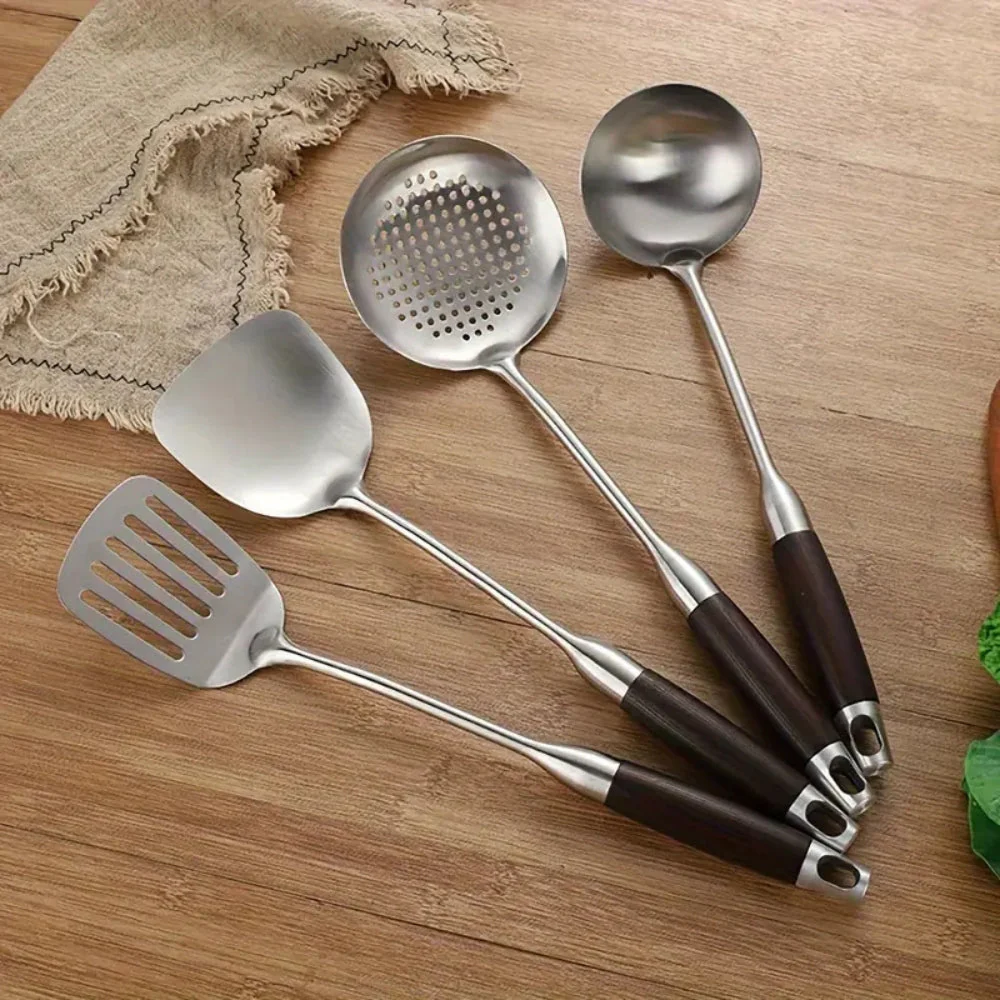 Gleaming Stainless Steel Wooden Utensils | 6Pcs Set - Image 5