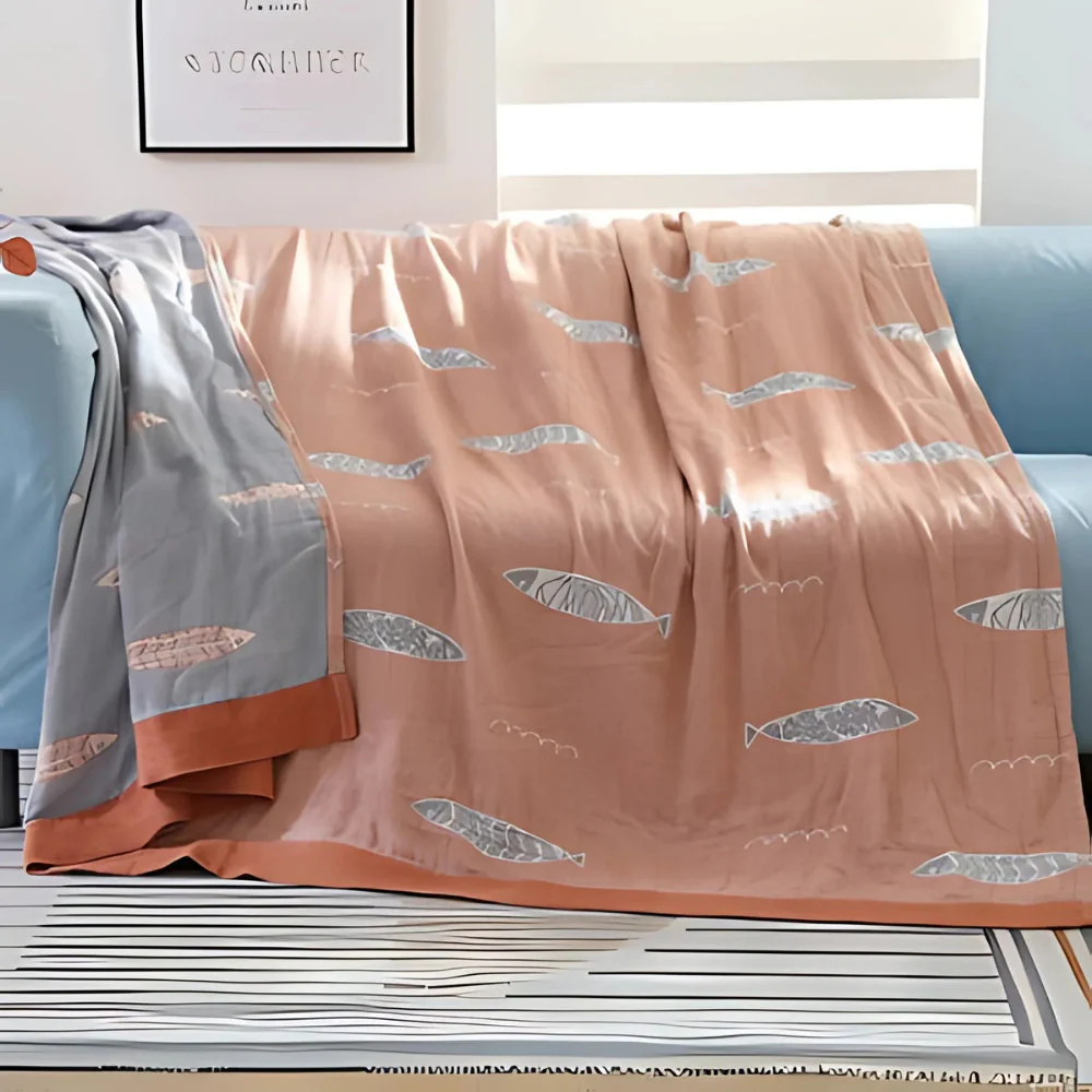 Golden Fish Cotton Gauze Reversible Blanket - Image 2