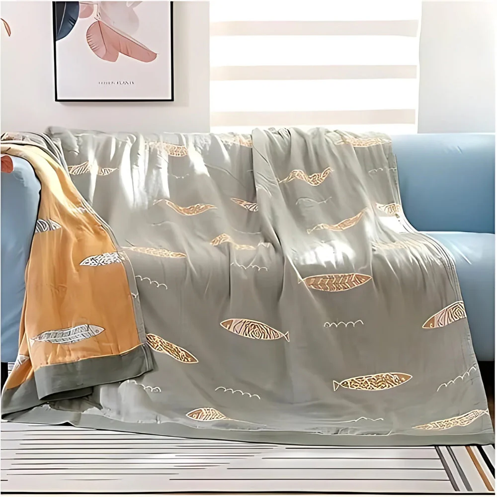Golden Fish Cotton Gauze Reversible Blanket - Image 3
