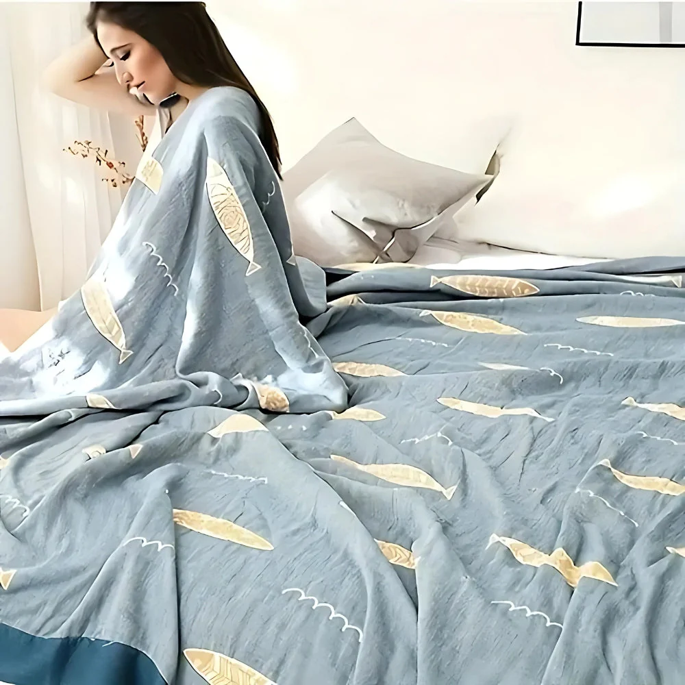 Golden Fish Cotton Gauze Reversible Blanket - Image 5