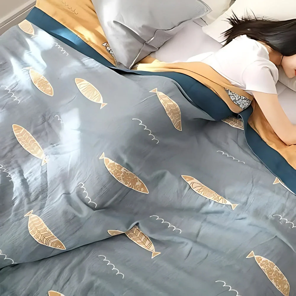 Golden Fish Cotton Gauze Reversible Blanket - Image 6