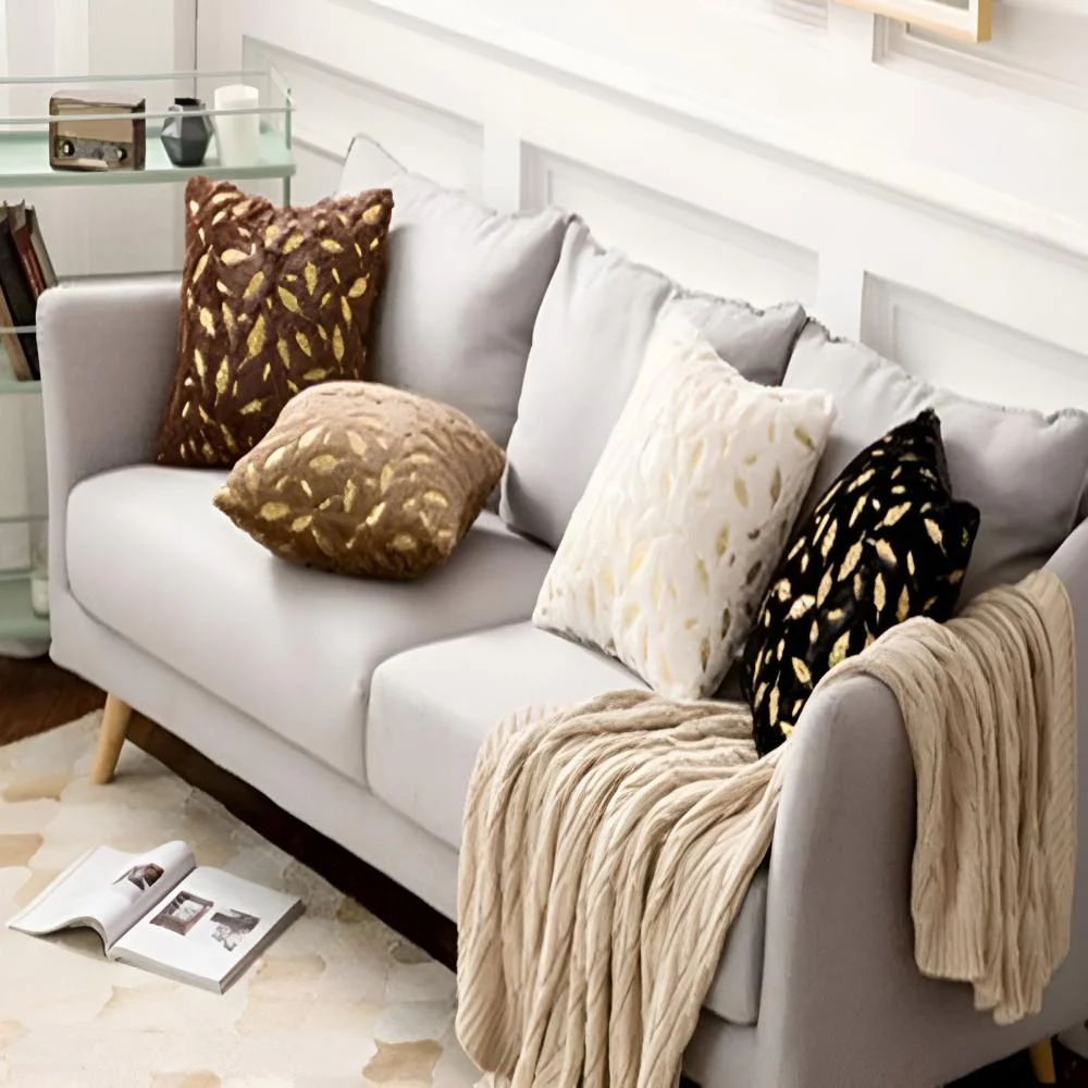 Golden Leaf Velvet Cushion Covers - Image 2