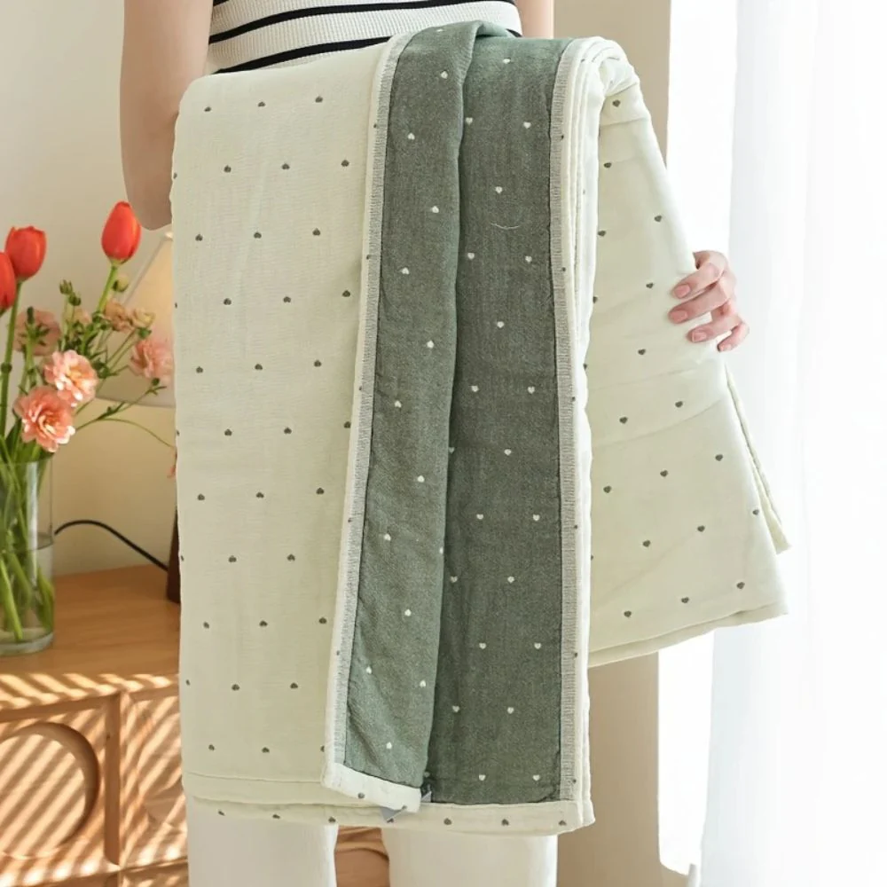 Heart Stitched Double-Spliced Cotton Gauze Blanket - Image 4