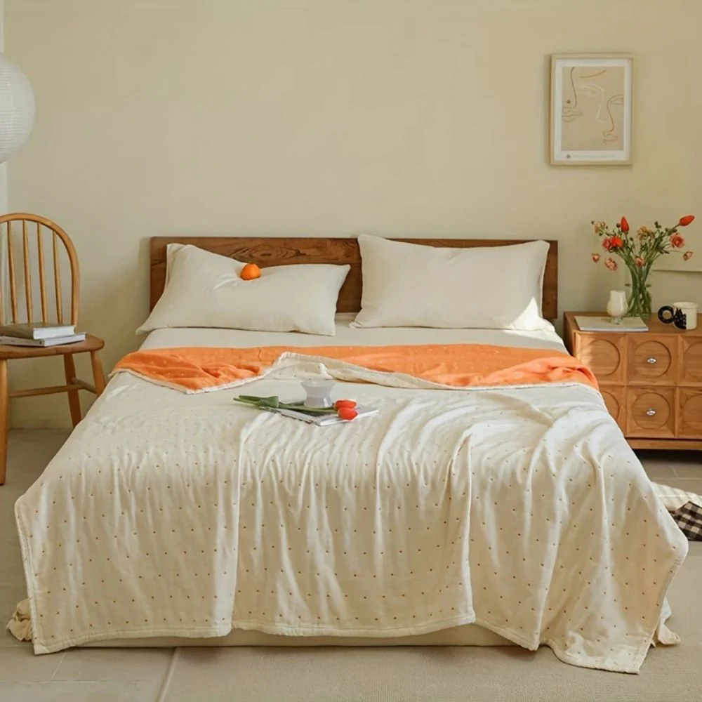 Heart Stitched Double-Spliced Cotton Gauze Blanket - Image 5