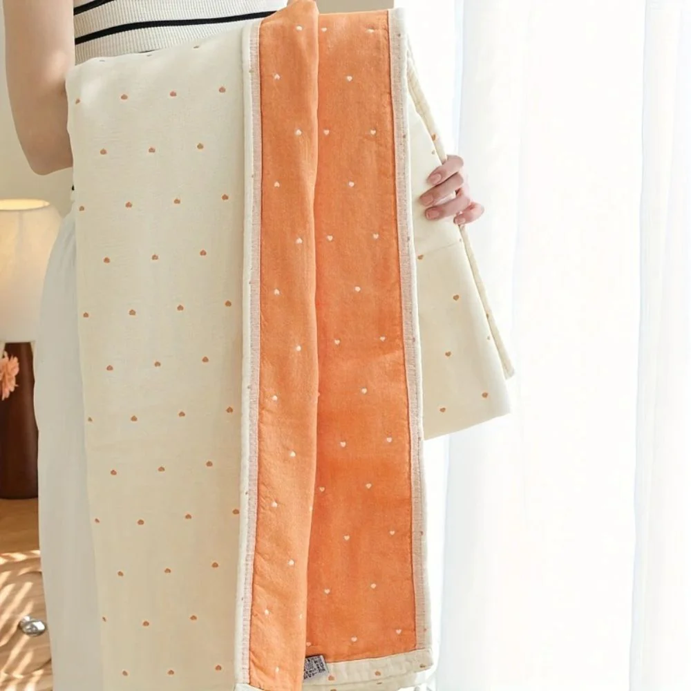 Heart Stitched Double-Spliced Cotton Gauze Blanket - Image 6