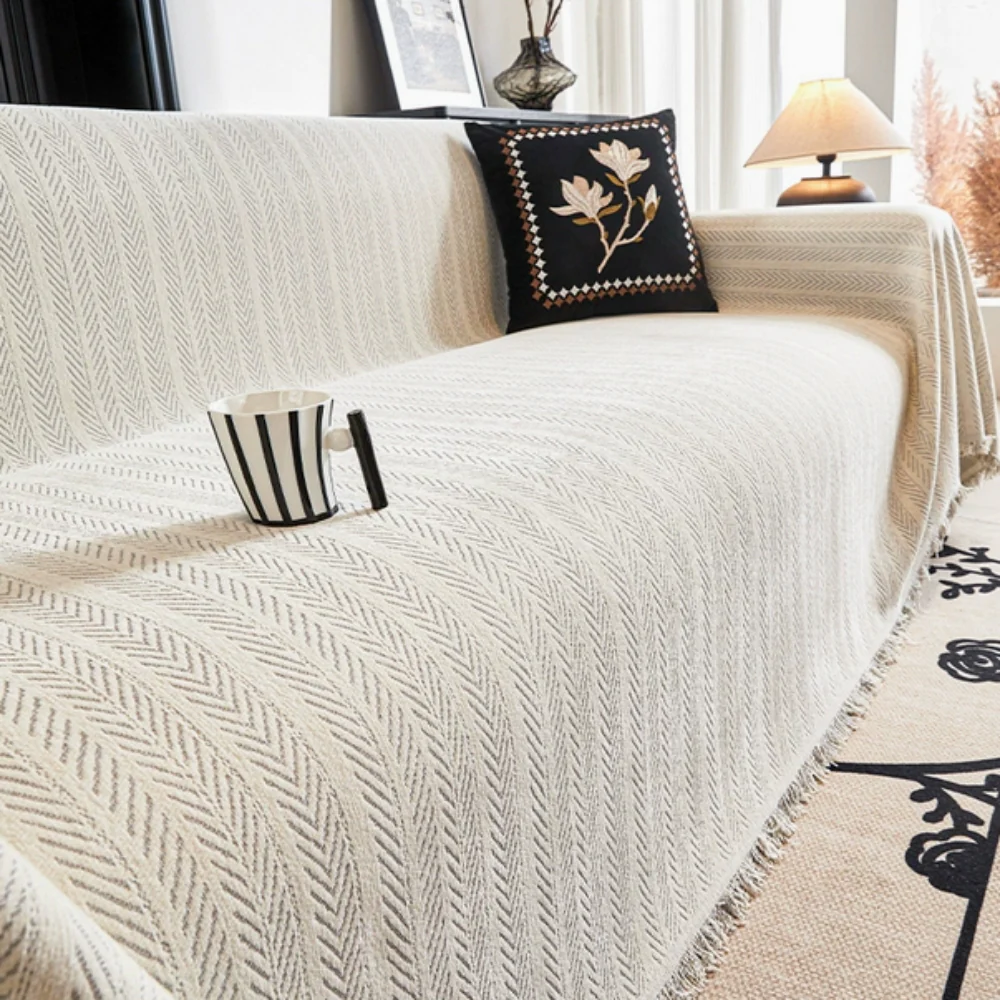 Herringbone Chenille Tassels Sofa Cover - Image 3