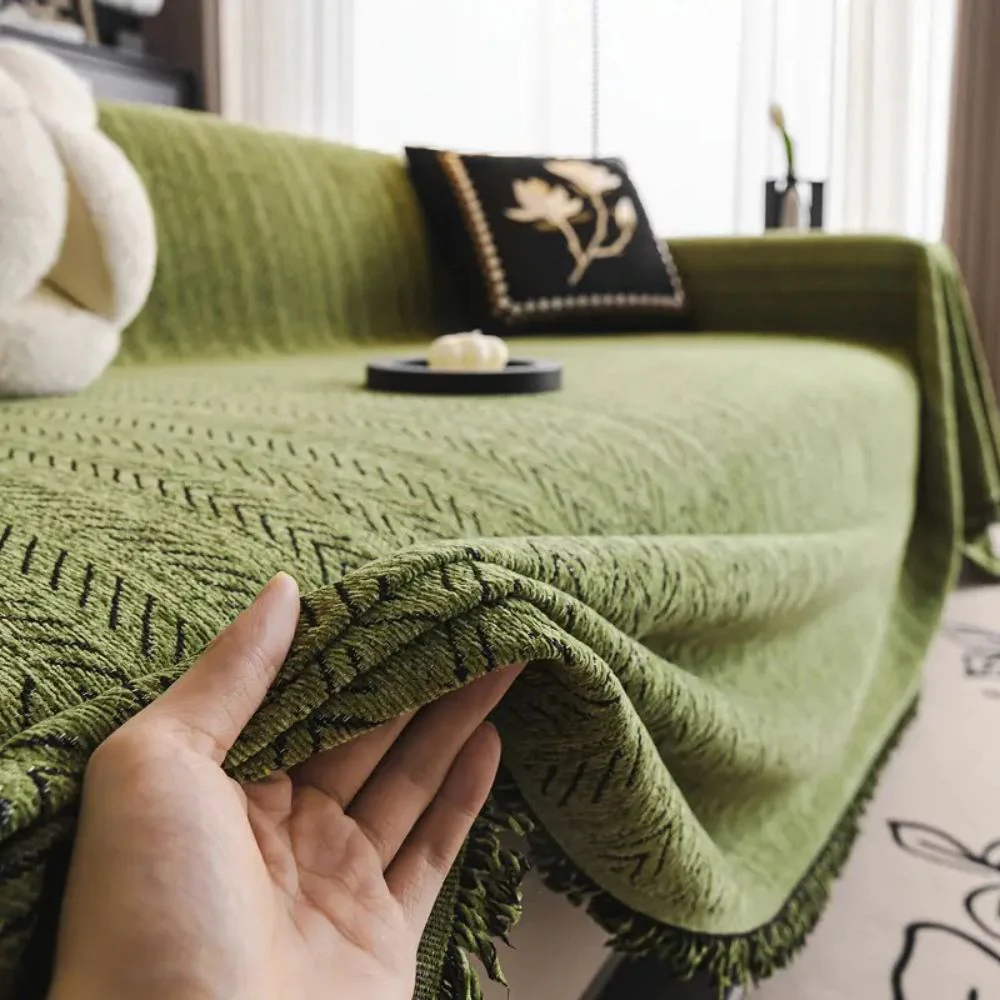 Herringbone Chenille Tassels Sofa Cover - Image 5