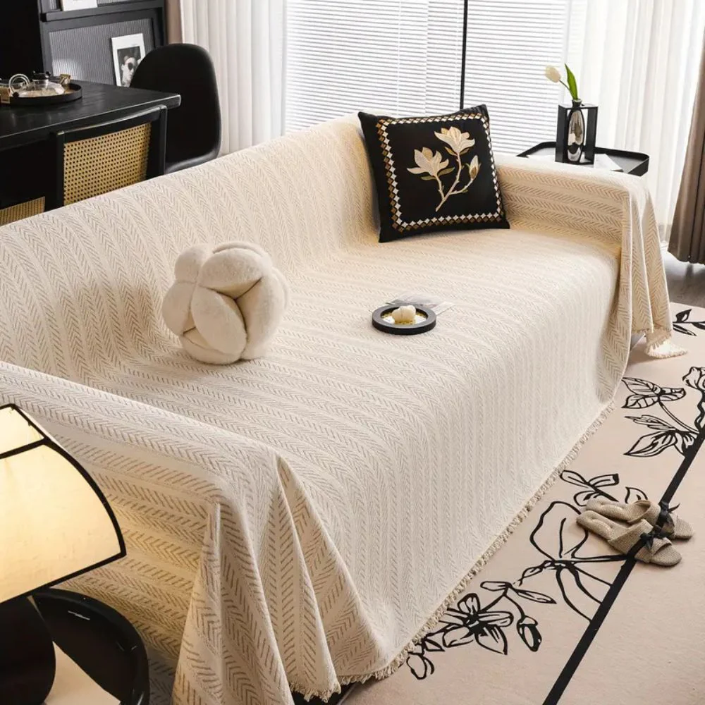 Herringbone Chenille Tassels Sofa Cover - Image 7