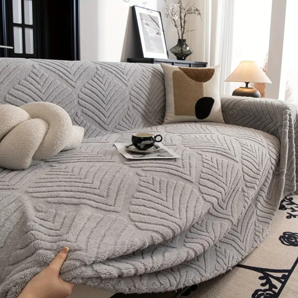 Herringbone Leaf Design Fleece Sofa Cover - Image 3