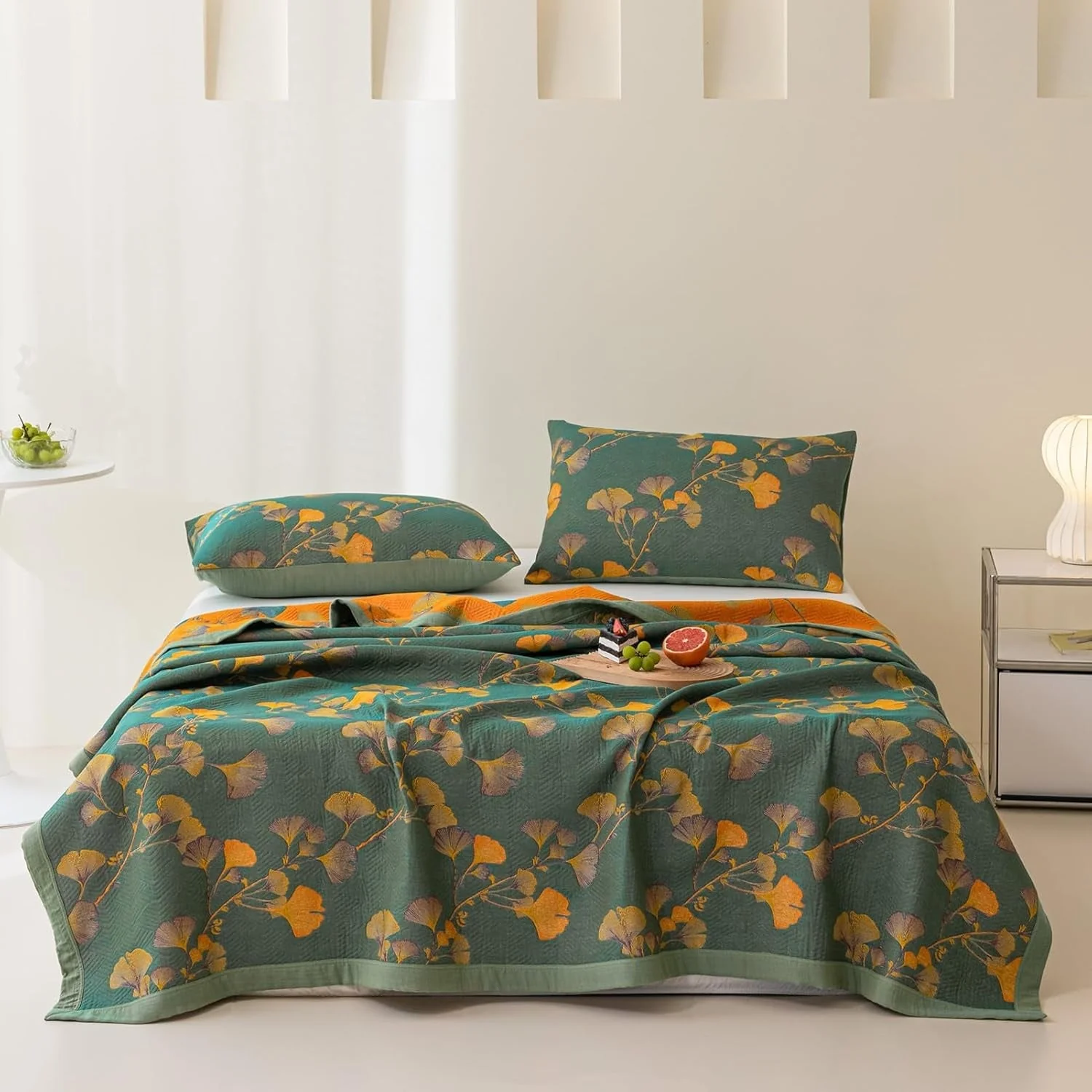 Jacquard Floral Ginkgo Leaves Reversible Coverlet - Image 3