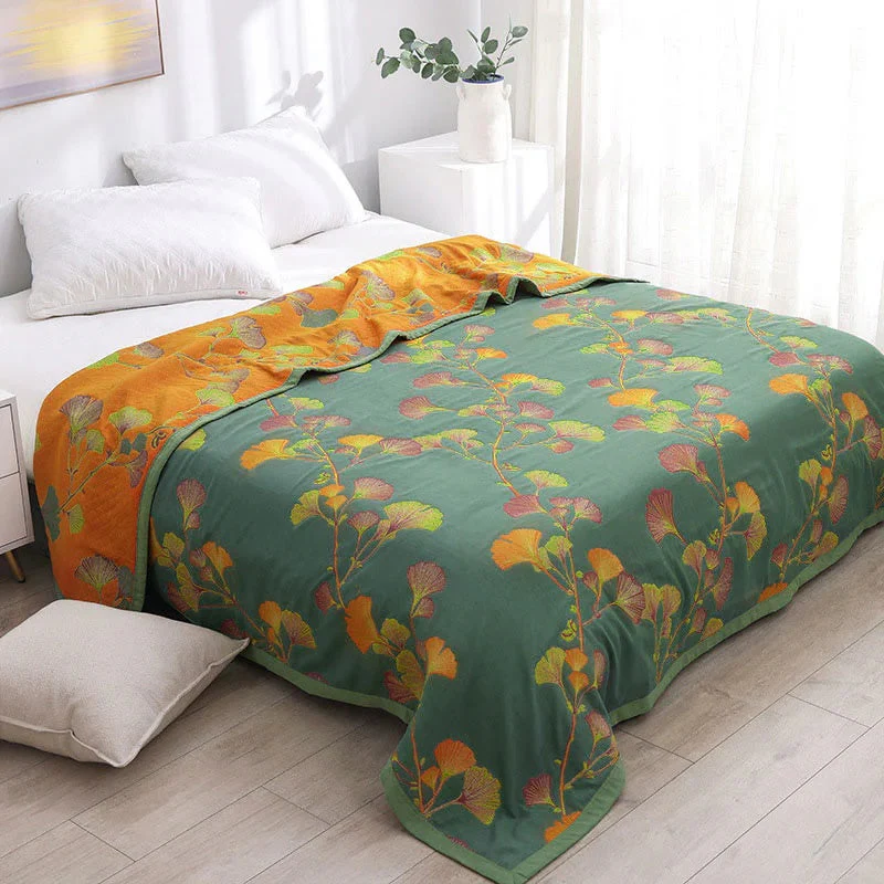 Jacquard Floral Ginkgo Leaves Reversible Coverlet - Image 5