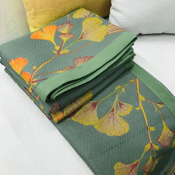 Jacquard Floral Ginkgo Leaves Reversible Coverlet - Image 7