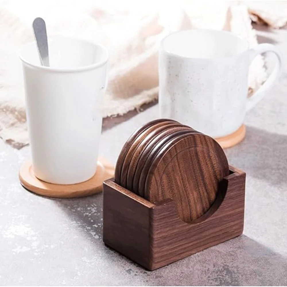 Japanese Style Wooden Coaster | 6pcs Set - Image 3