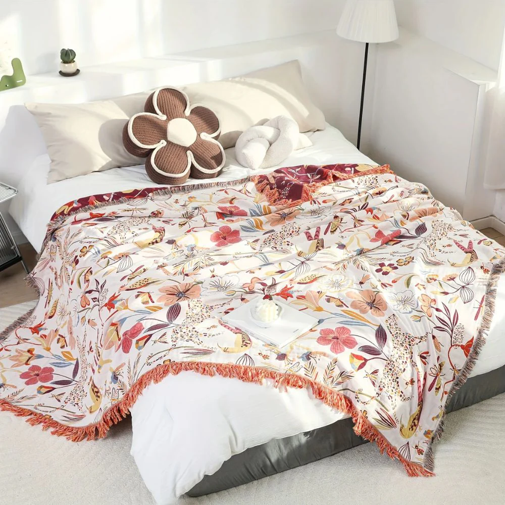 Jungle Bloom Reversible Cotton Blanket - Image 2