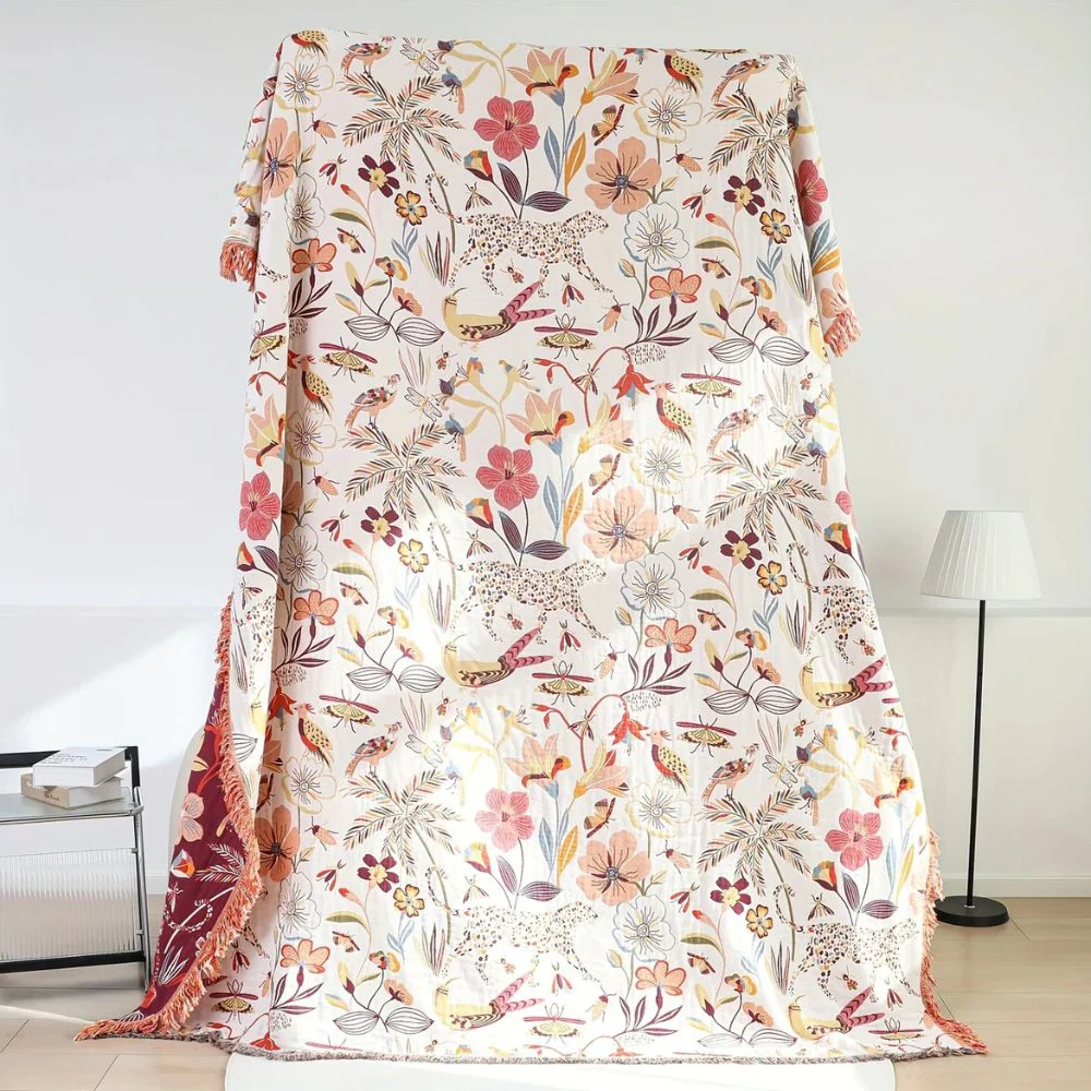 Jungle Bloom Reversible Cotton Blanket - Image 5