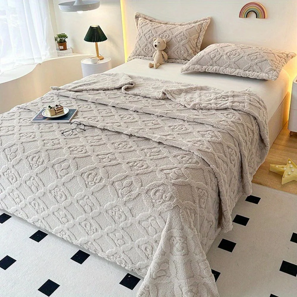 Leaf Embroidery Fleece Winter Blanket - Image 7