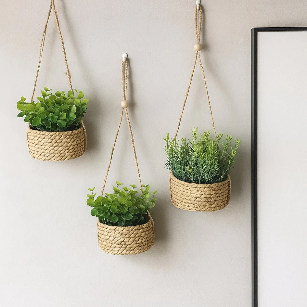 Leafara Hanging Artificial Plant In Woven Basket Pot - Image 2