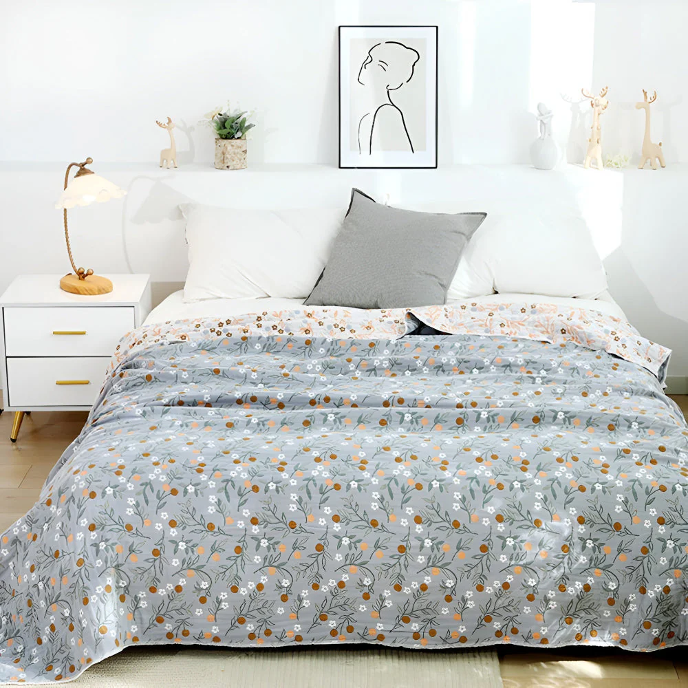 Leafy Floral Cotton Gauze Blanket - Image 6
