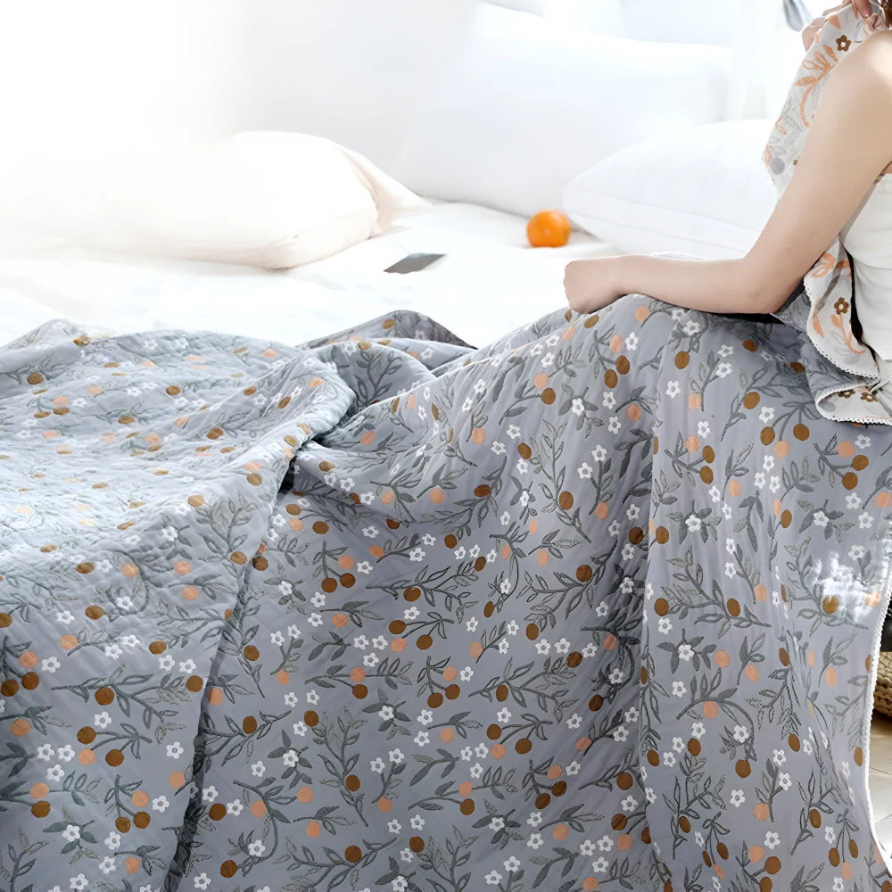 Leafy Floral Cotton Gauze Blanket - Image 8