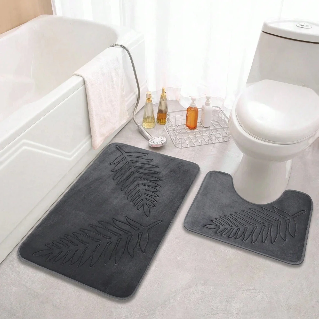 Lush Leaf Comfort Bath Mat Set - 2Pcs - Image 4