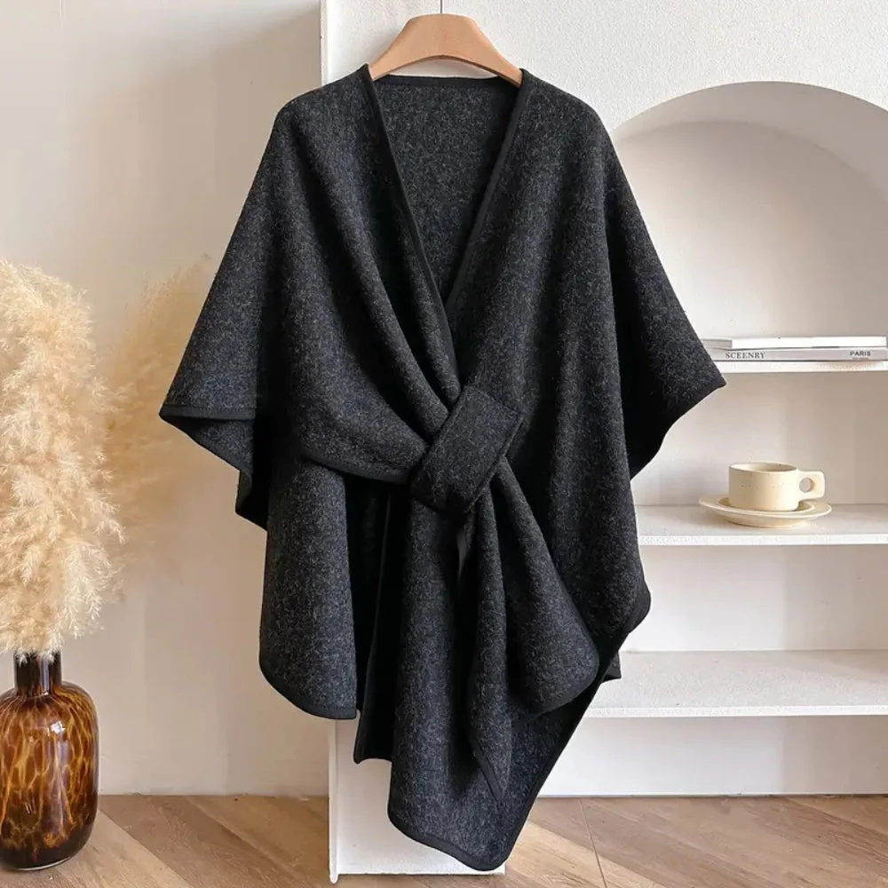 Luxurious Poncho Windproof Shawl Coat - Image 7