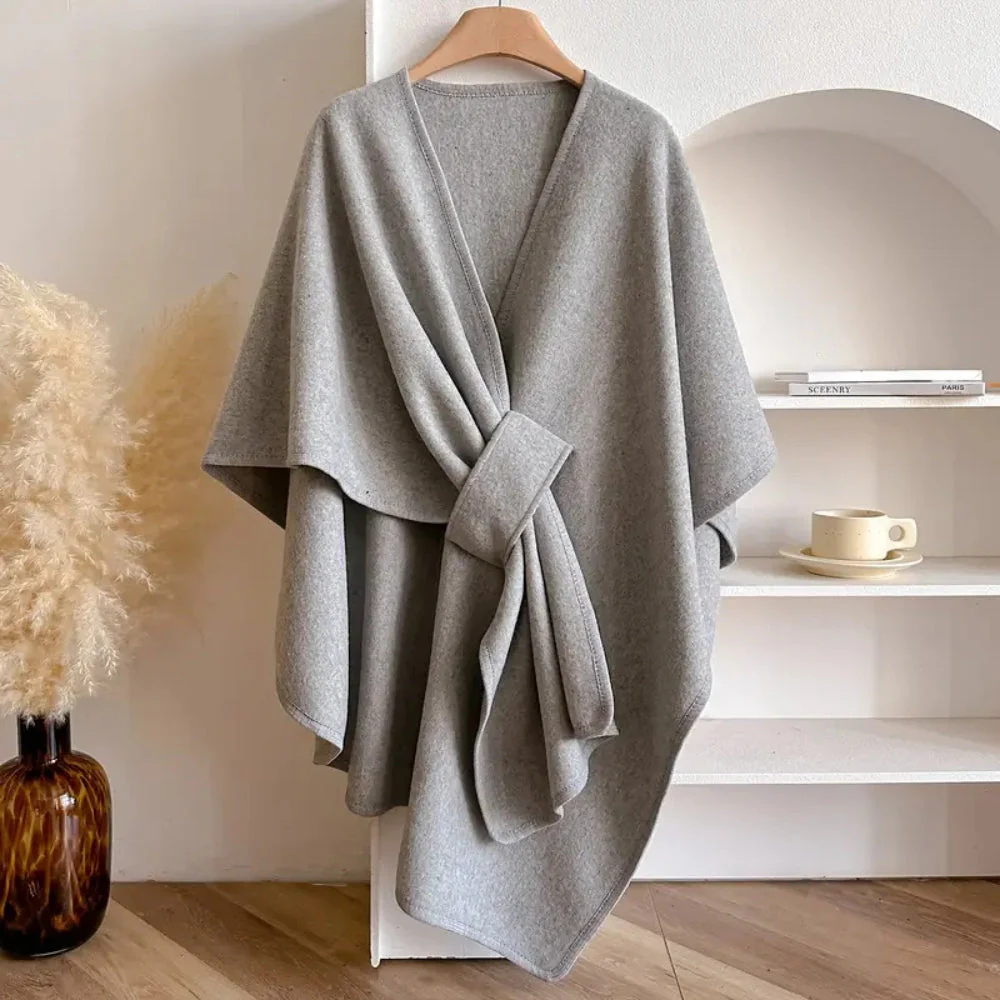 Luxurious Poncho Windproof Shawl Coat - Image 8
