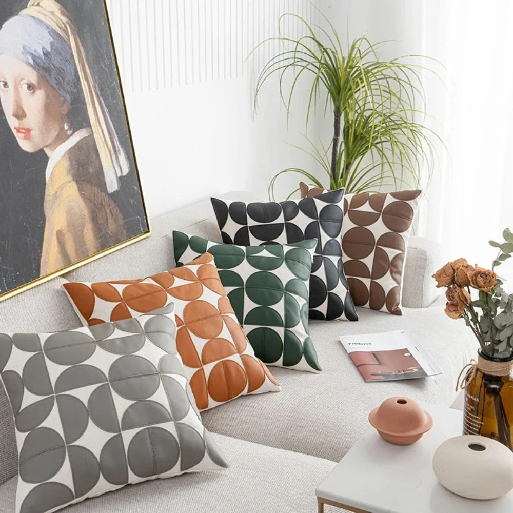 Luxury Embroidered Faux Leather Sofa Cushion Cover - Image 2