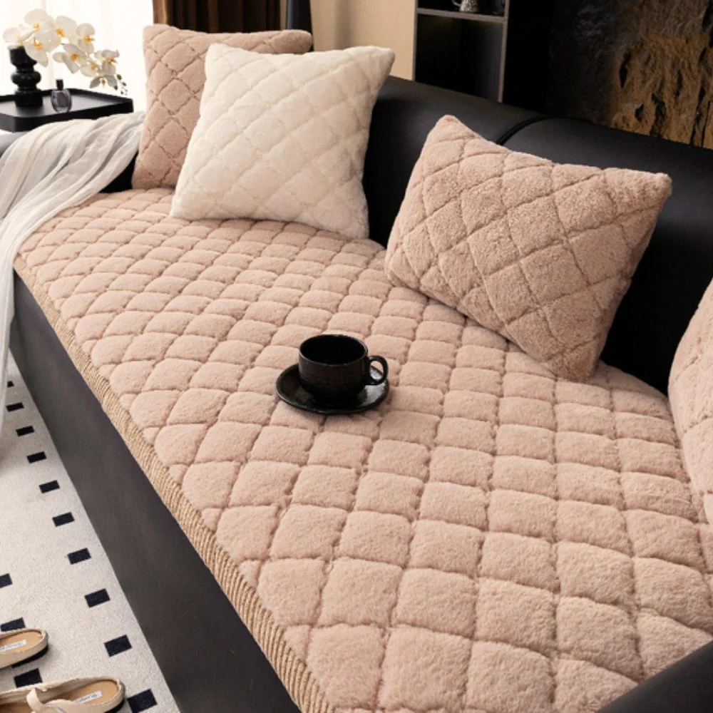 Luxury Plush Diamond Stitched Sofa Cover - Image 2