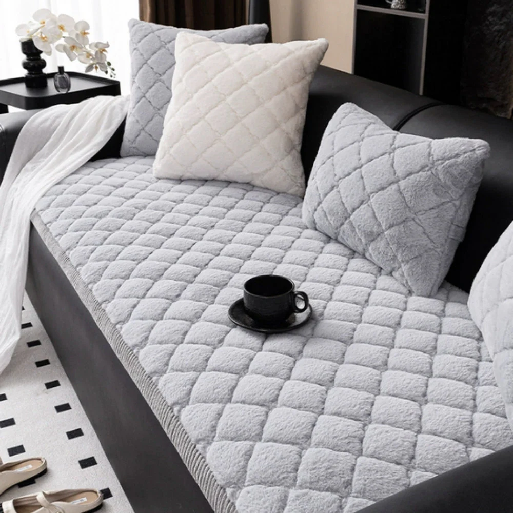 Luxury Plush Diamond Stitched Sofa Cover - Image 4