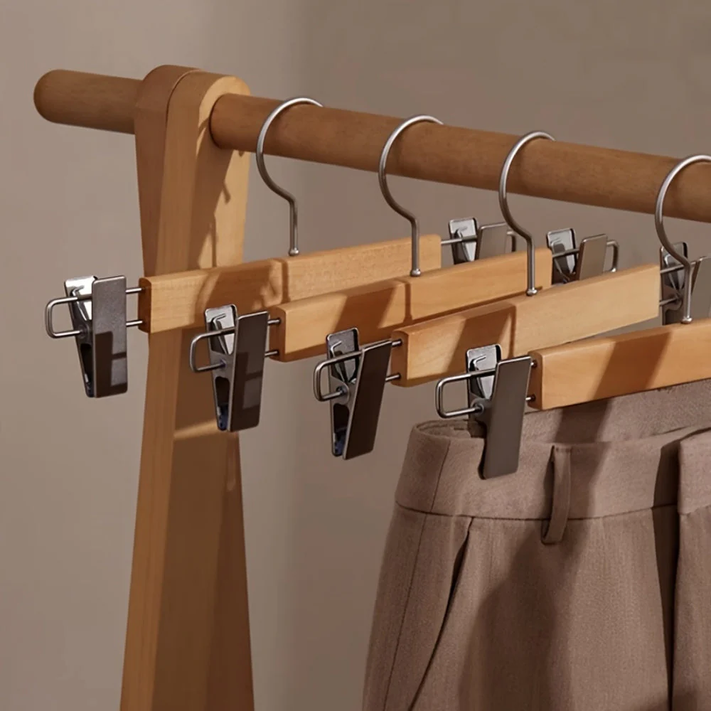 Maxwell Premium Wood Pants Hangers with Clips - Image 2