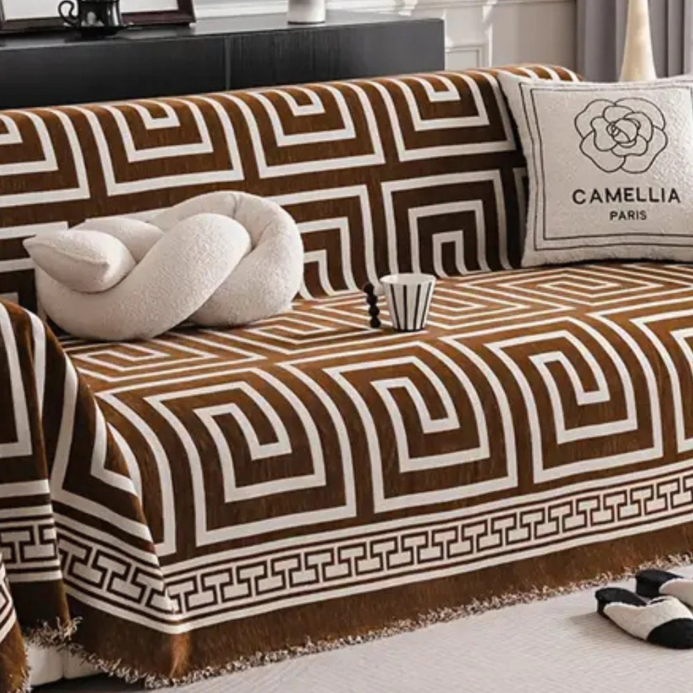 Meander Tassels Chenille Sofa Cover - Image 3