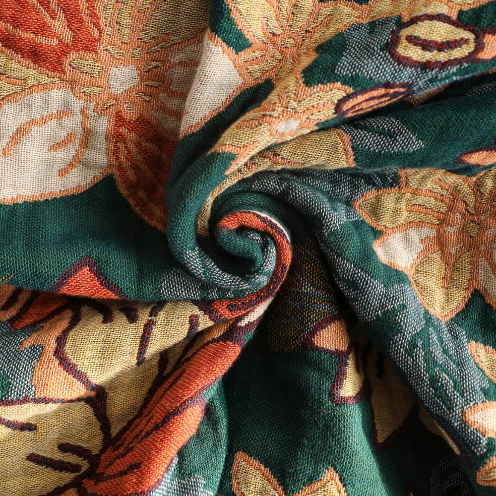 Modish Floral Cotton Tassel Throw Blanket - Image 3