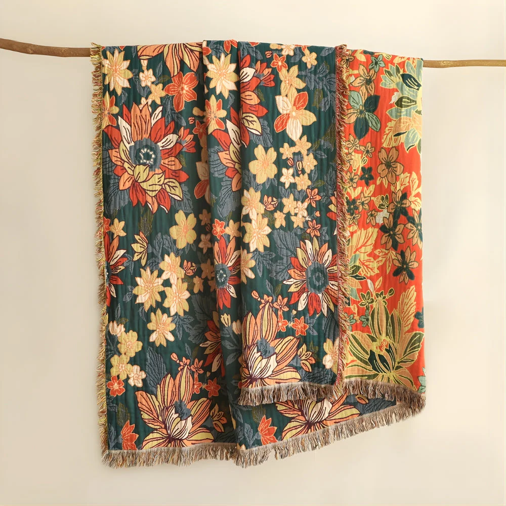 Modish Floral Cotton Tassel Throw Blanket - Image 4