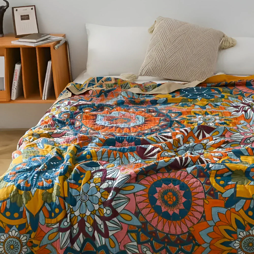 Moroccan Floral Jacquard Cotton Blanket - Image 3