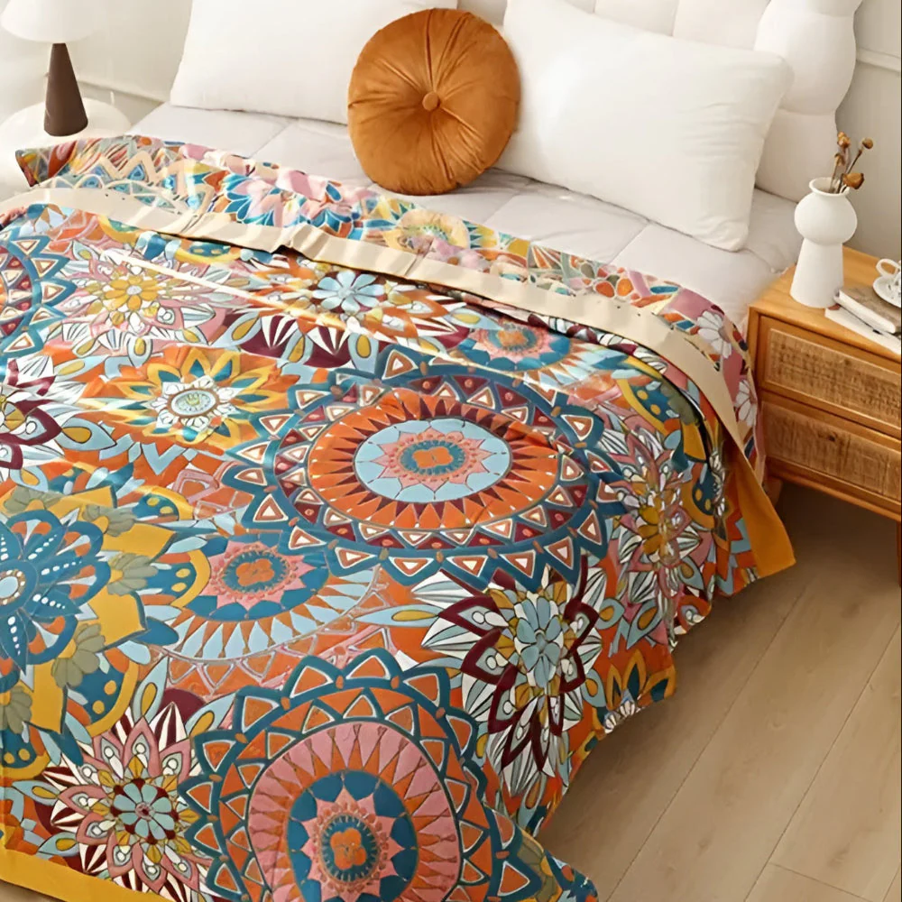 Moroccan Floral Jacquard Cotton Blanket - Image 4