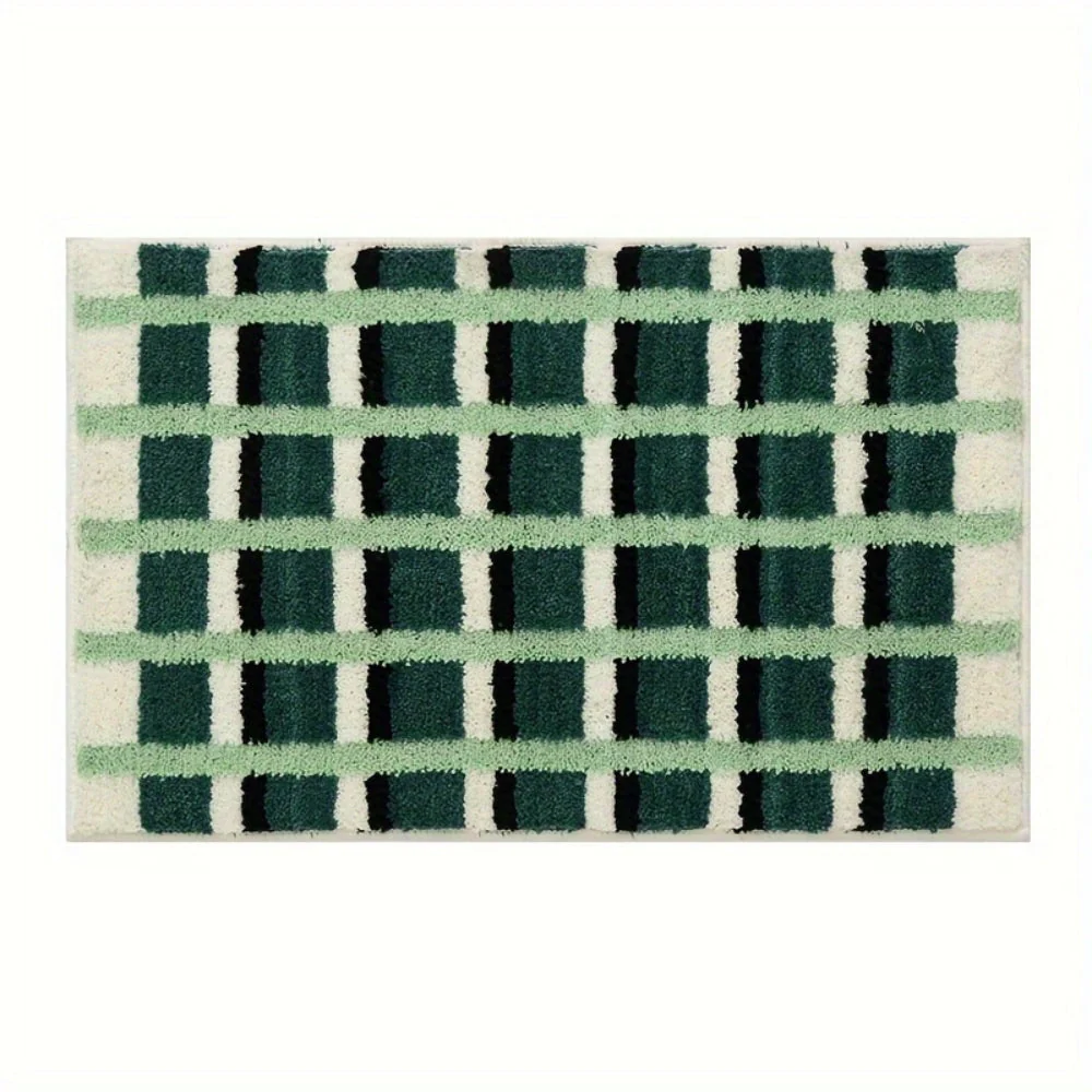 Moss Green Geometric Flock Bath Mat - Image 6