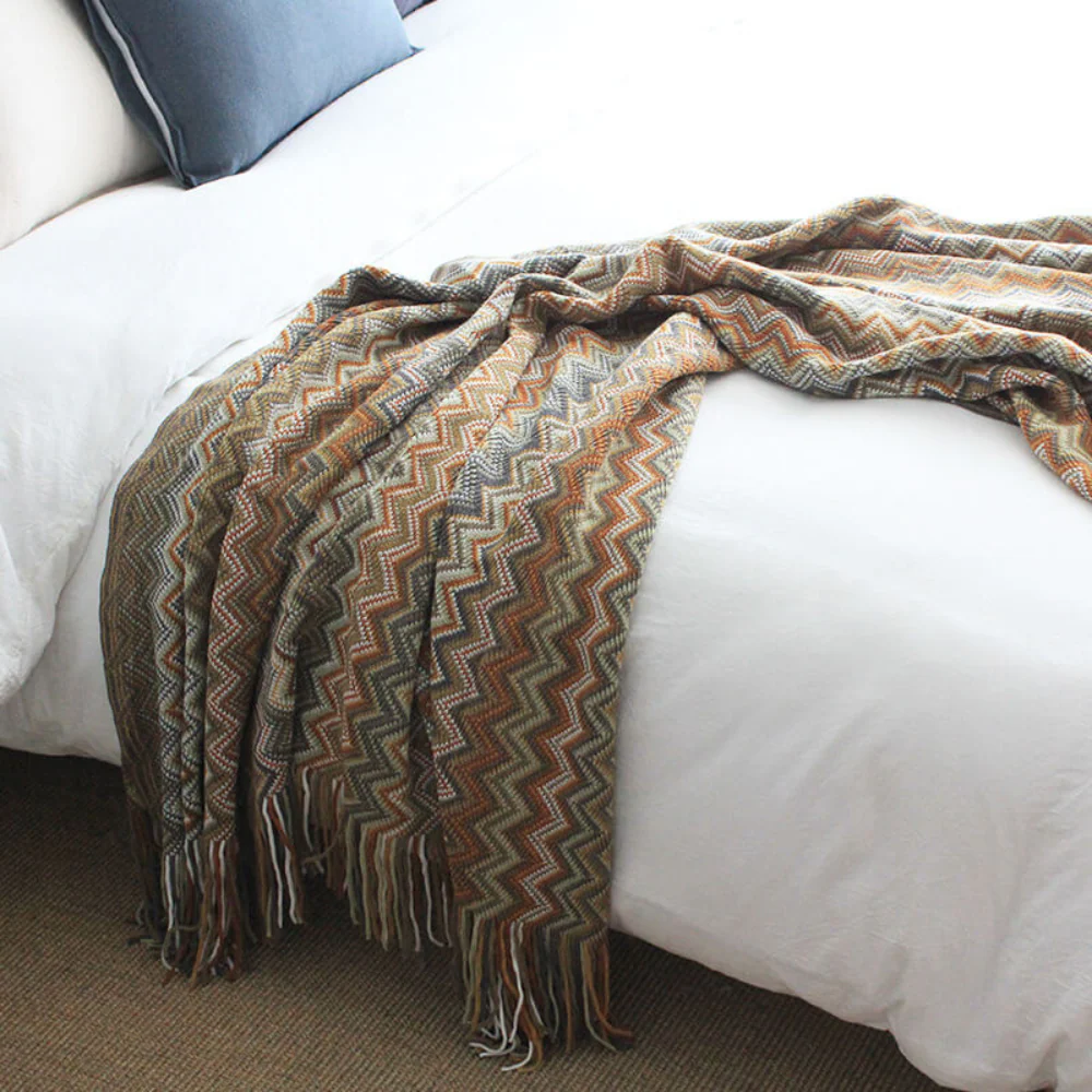 Multicolor Zigzag Tasseled Knit Throw - Image 20