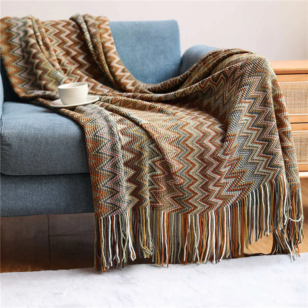 Multicolor Zigzag Tasseled Knit Throw - Image 3