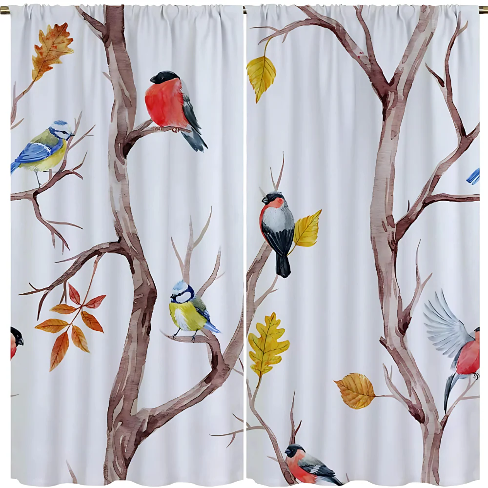 Natural Style Bird & Tree Branches Shower Curtain - Image 3