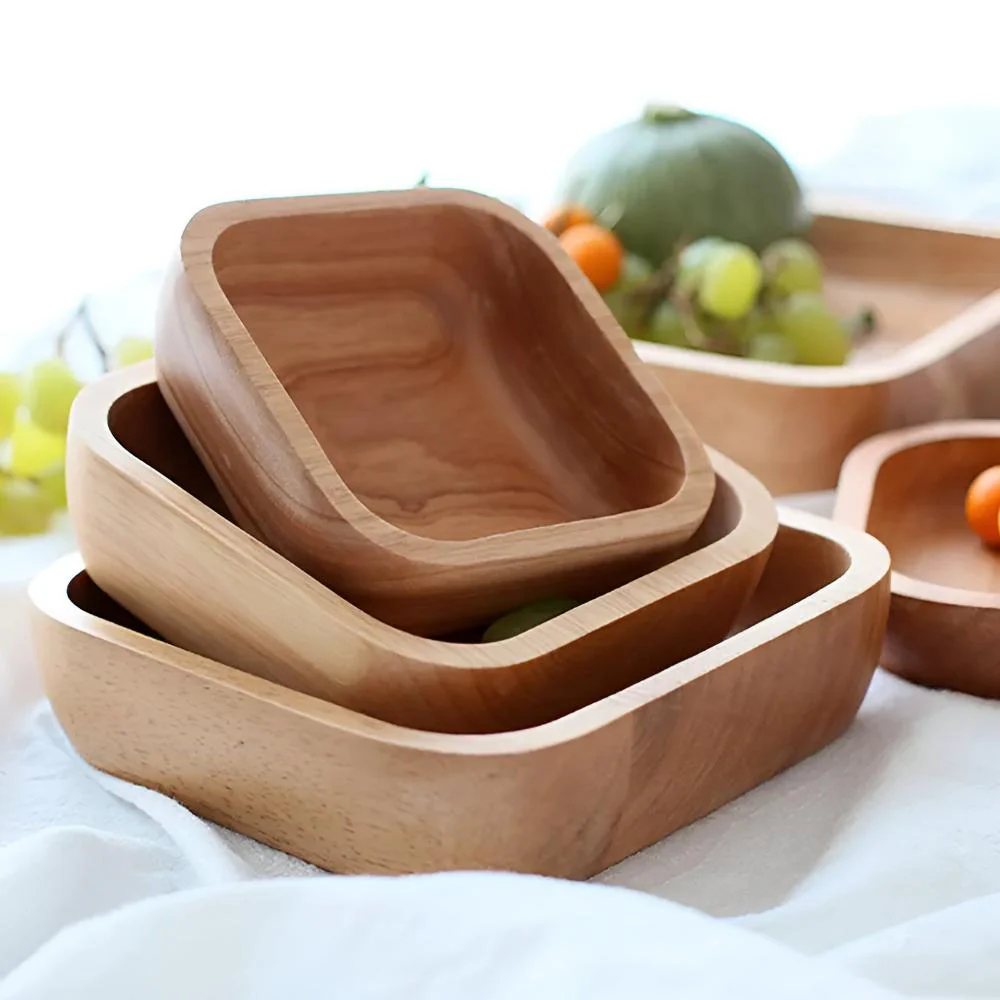 Natural Wood Square Bowl - Image 10