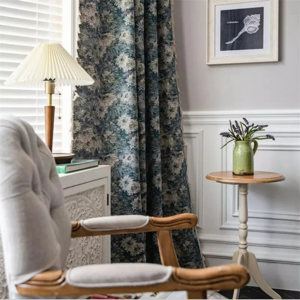 Navy Floral Tassel Curtains - Image 5