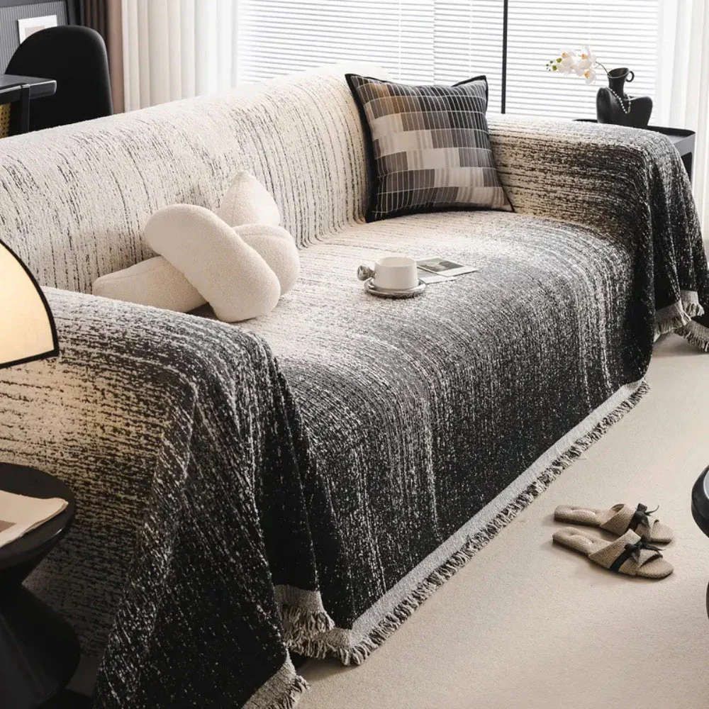 Neutral Tone Chenille Sofa Cover - Image 3