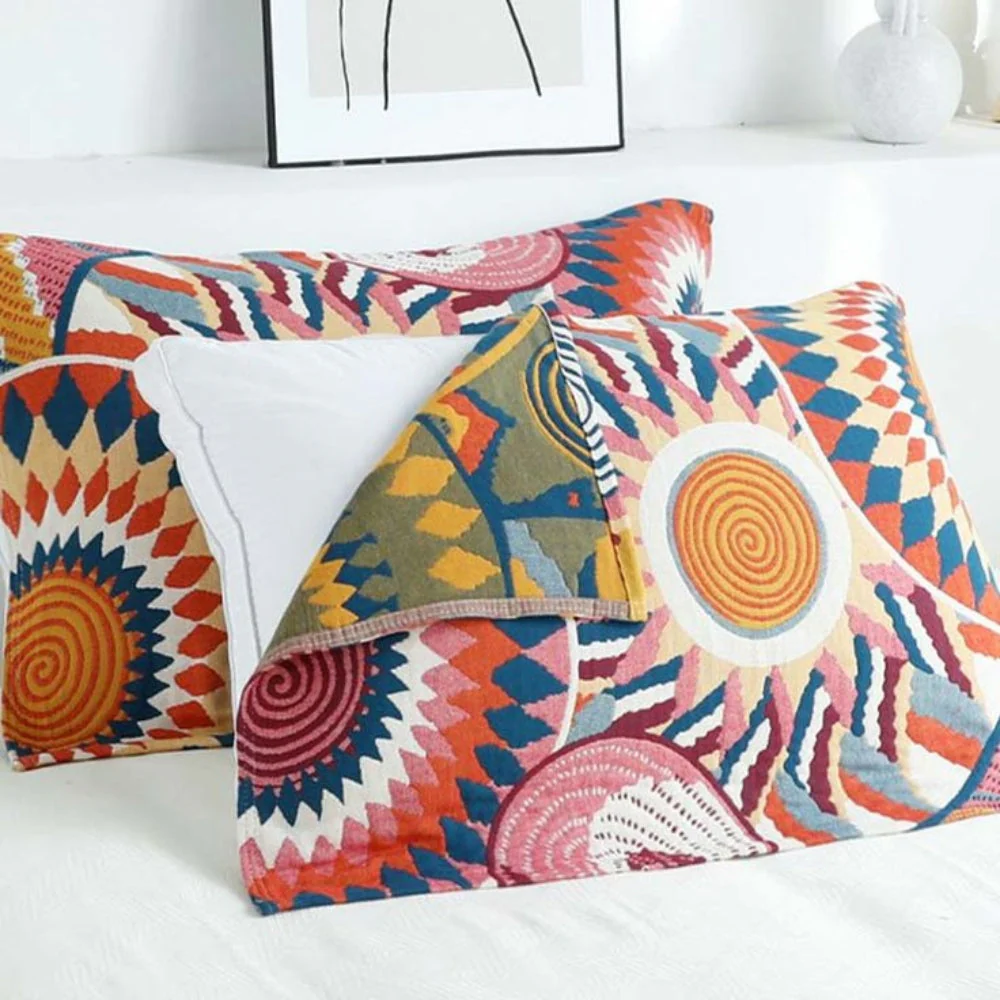 Nordic Sun Print Button Cotton Pillowcases (2pcs) - Image 5