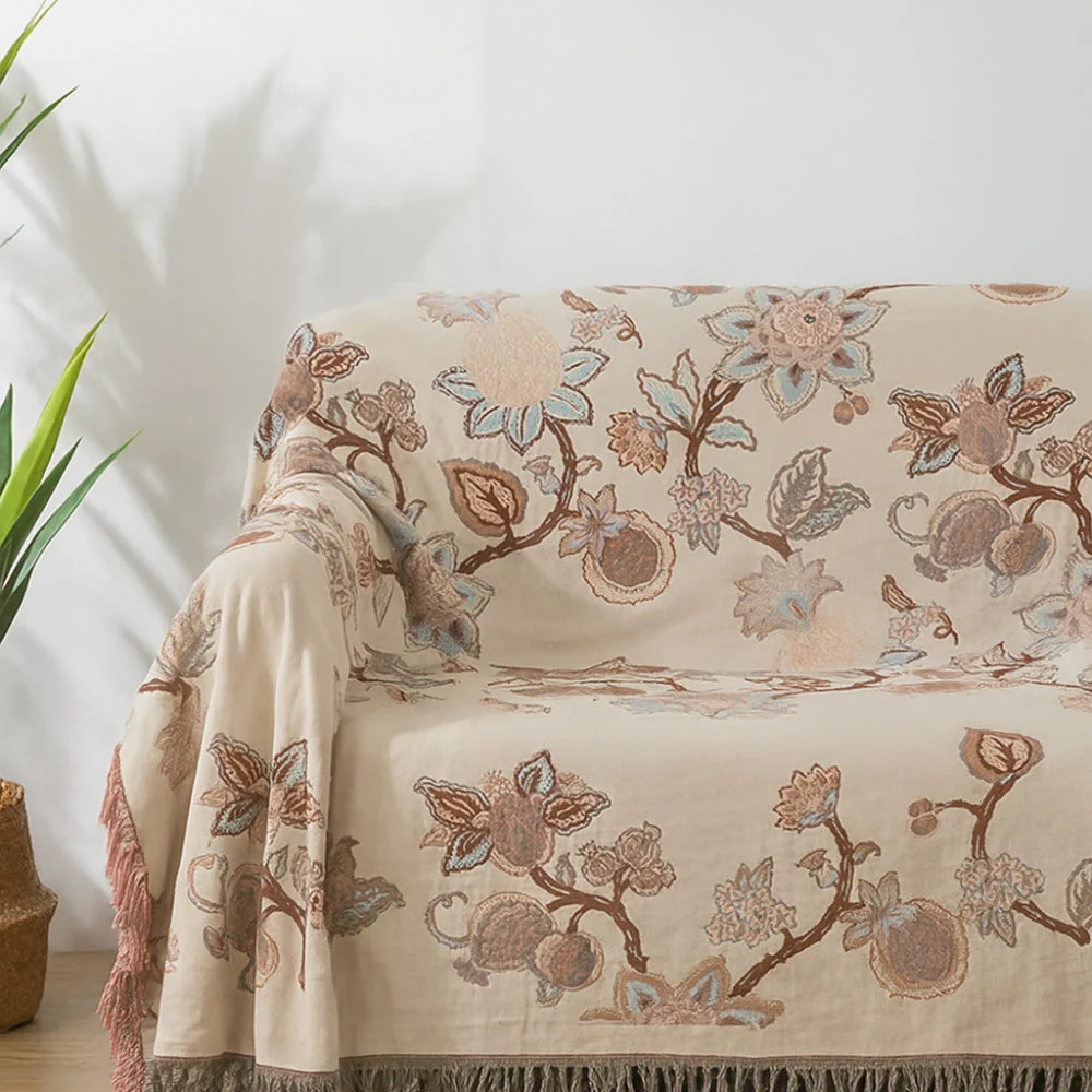 Orchid Trail Floral Cotton Tassel Bed Blanket - Image 4