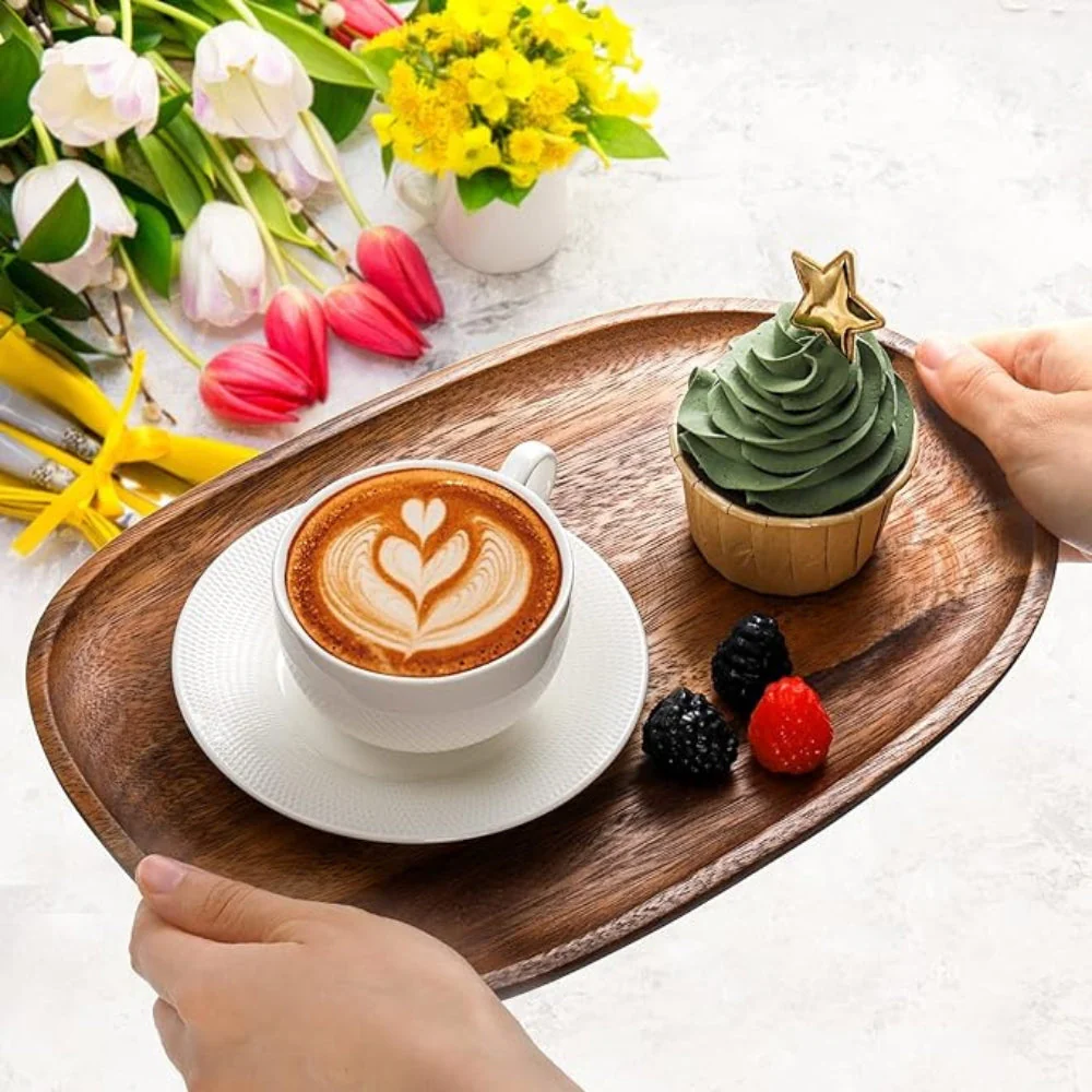 Oval Shaped Acacia Wood Serving Trays Set - Image 3