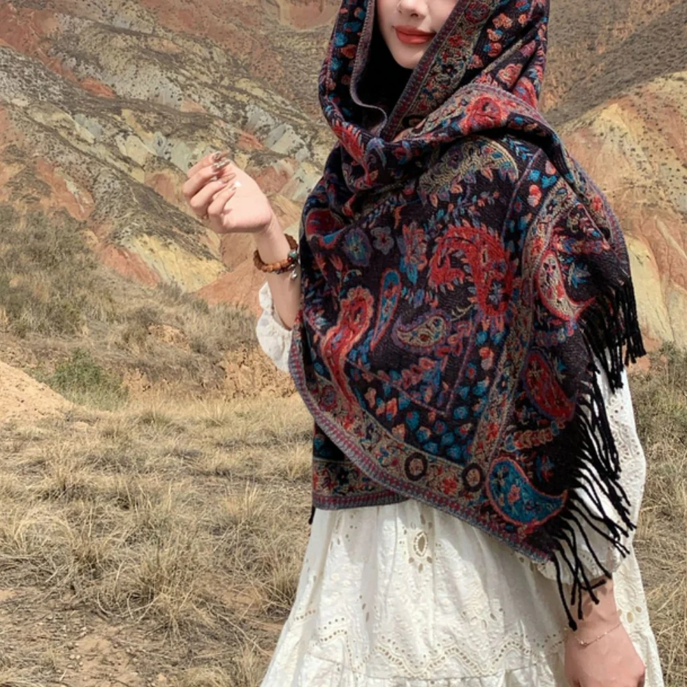 Paisley Elegance Winter Poncho Shawl - Image 3